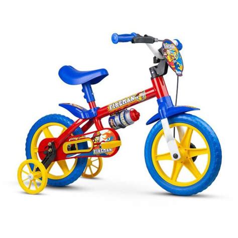 Bicicleta Infantil Masc Fireman Aro Nathor Verm Amarelo Azul