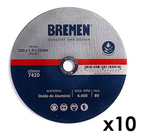 Disco De Corte Para Moedor De Metal 230 X 1 9 Mm Caixa 10u Bremen 7420