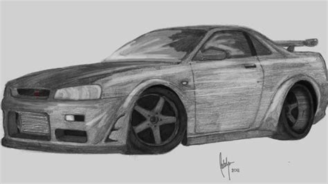 Drawing Of A Nissan Skyline R34 Gtr Youtube