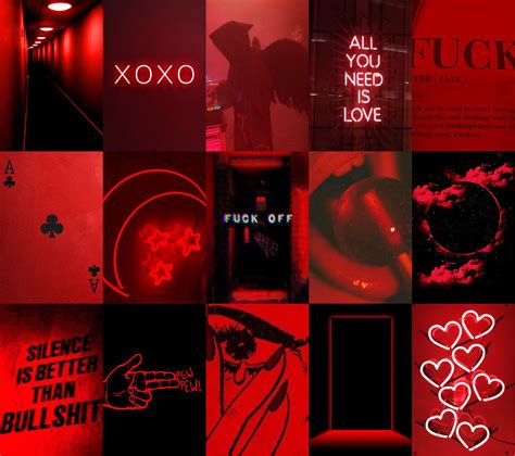 Red Aesthetic Collage Wall Kit Neon Red Collages Printable Etsy