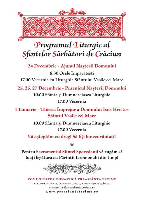 Program liturgic de Craciun 2021 Comunitatea Monastică Preasfânta