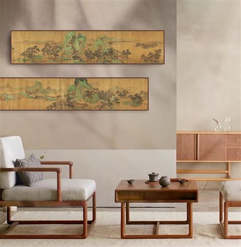 Extra Wide Shanshui Wall Art Horizontal Narrow Antique Mountain