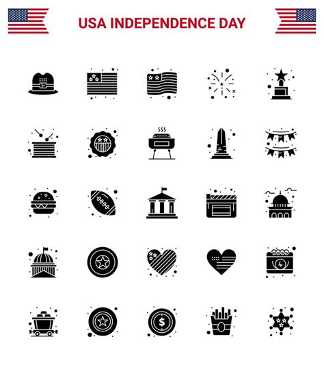 25 Usa Solid Glyph Signs Independence Day Celebration Symbols Of Independence Holiday American