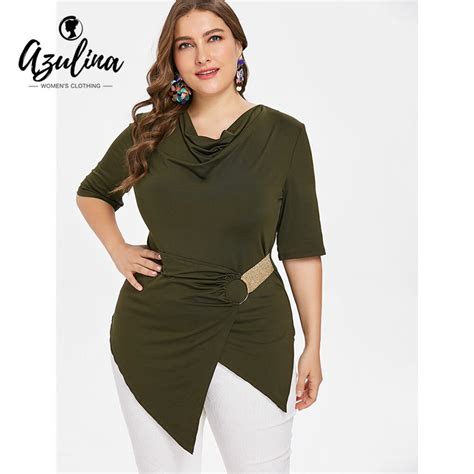 Azulina Plus Size T Shirt Women Cowl Neck Half Sleeve Asymmetrical