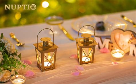 Nuptio Tea Lights Candle Holder 2 Pcs Gold Mini Lantern