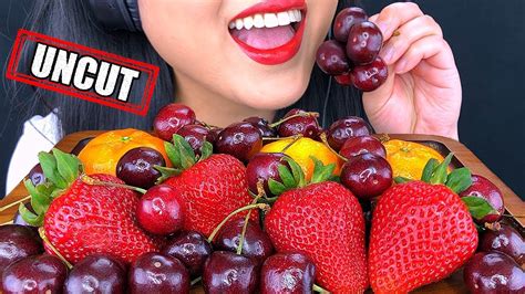 Asmr Cherry And Strawberry Fruit Platter Uncut Crisp And Juicy Eating Sounds Asmr Phan Youtube