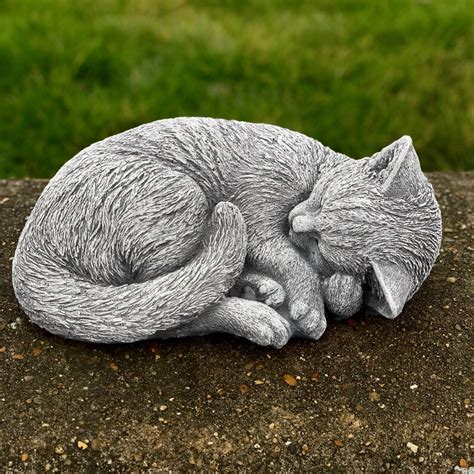 Curled Sleeping Cat Statue Concrete Kitten Sculpture Stone Kitty Figurine Garden Cat Memorial