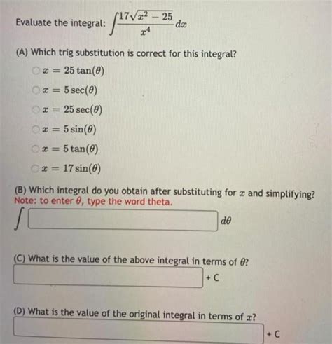 Solved 17vx2 Evaluate The Integral 25 Dx A Which Trig