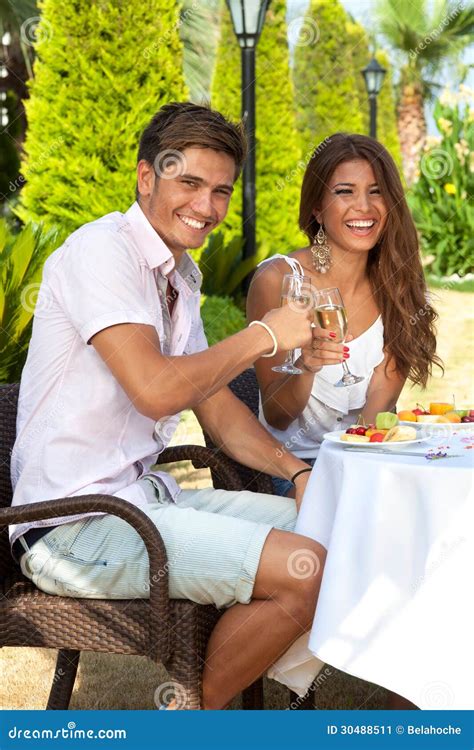 Romantic Couple Enjoying An Outdoor Meal Stock Image Image Of Seated Meal 30488511