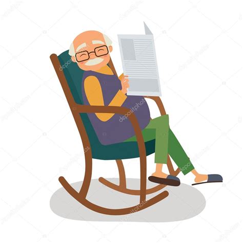 Old Man With Papernews In Her Rocking Chair Stock Vector By ©marinamays