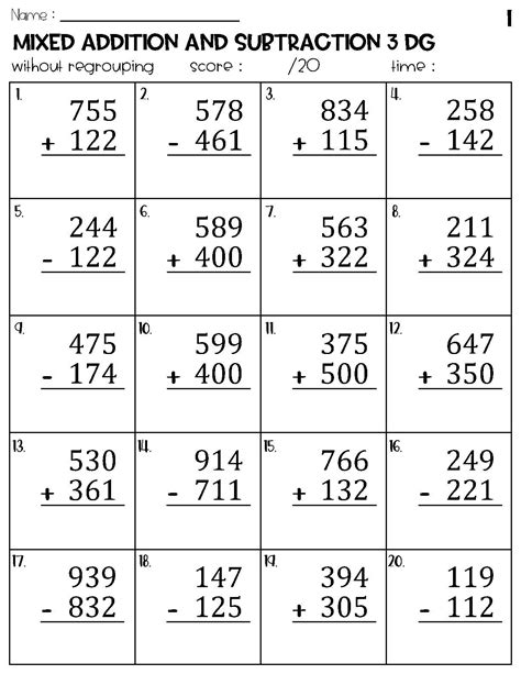 Three Digit Mixed Addition And Subtraction Without Regrouping