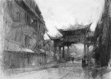 Charcoal Pen sketch composition practice charcoal sketch by Chien Chung ...