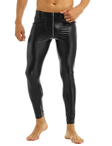 Freebily Mens Faux Leather Wetlook Tight Pants Pvc Long Trousers With