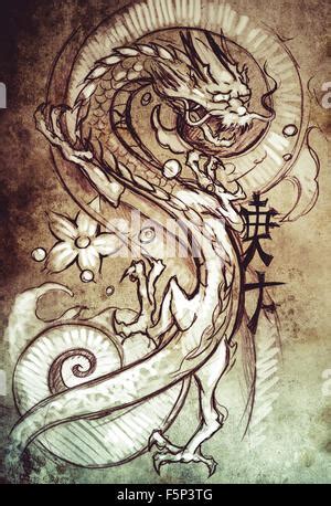 Japanische Drachen Tattoo Zu Skizzieren Handgefertigte Design Ber