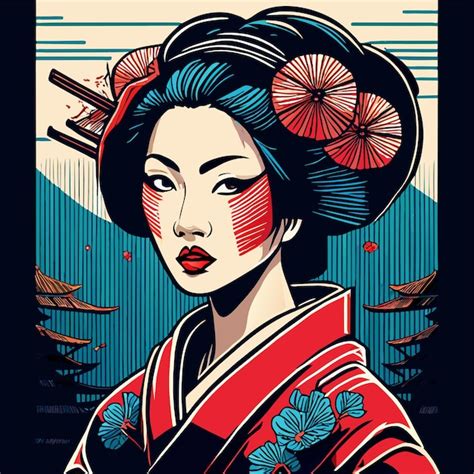 Geisha Japonesa Samurai Garota Desenhada M O Plano Elegante Adesivo