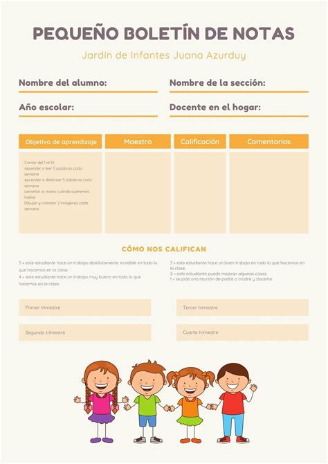 Plantillas Para Boletas De Calificaciones De Preescolar Canva