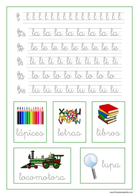 Ejercicio De Caligrafía Para Preescolar Y Primaria Con La Letra L Y Las Vocales Letra L En