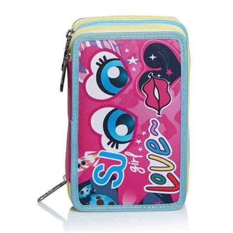 Astuccio Pen Pad Zip Facce Girl Seven Sj Gang Triplo Scomparto Love