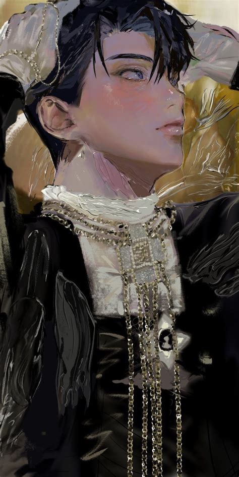 An Artistic Painting Of A Woman In Black And White With Pearls On Her