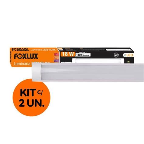 Kit 2 Luminárias Led Slim 18w 6 500k Luz Branca 60 Cm Bivolt