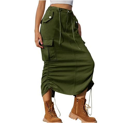 Mitankcoo Women S Y K Cargo Skirt Drawstring Waist Flap Pocket Midi