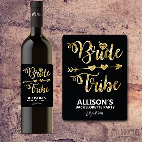 Bride Tribe Wine Bottle Label Bachelorette Party Wine Label T Invite Favor Faux Gold