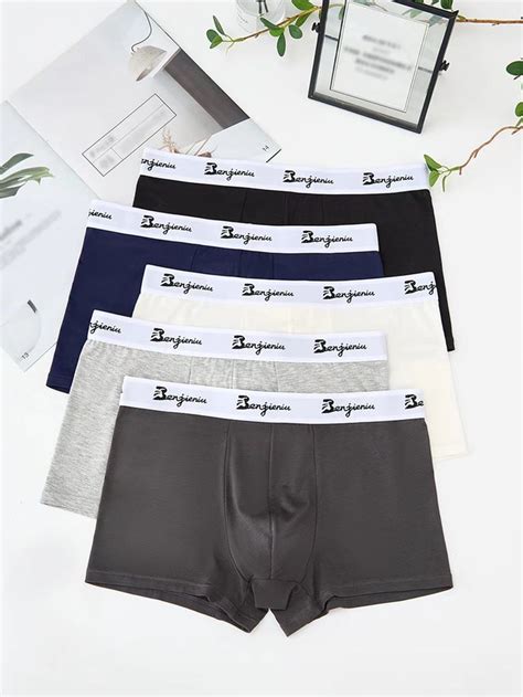 Men 5pcs Letter Graphic Boxer Brief