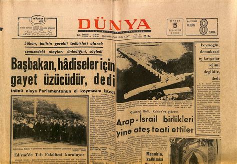 Dünya Gazetesi 5 Mayıs 1969 İmran Öktem in Cenazesinde Beklenmedik