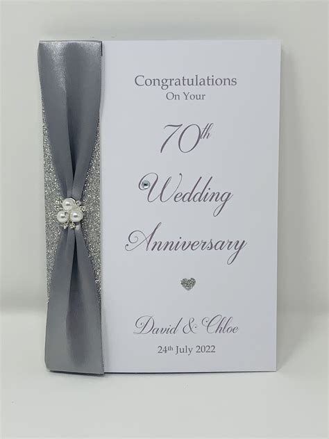 70th Wedding Anniversary Card Platinum 70 Year Seventieth Etsy Uk