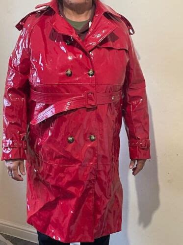 Shiny Red Pvc Raincoattrenchcoatnew Worn Only For Photolarge Size Ebay