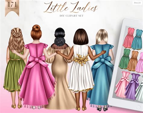 Princess Clip Art Little Girls Clipart Dresses PNG Ball | Etsy