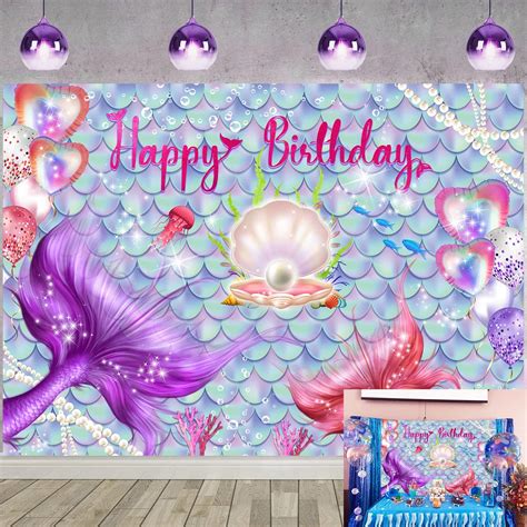 Binqoo X Ft Mermaid Scales Birthday Backdrop Blue Purple Under The Sea