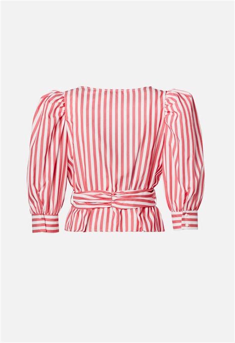 Striped Poplin Puff Sleeve Top Clothing In Red Get Great Deals At Justfab