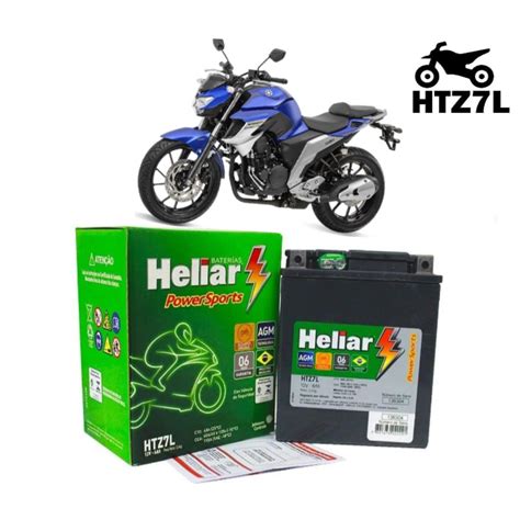 Bateria Moto Para Yamaha Fazer 250 Heliar Htz7L PowerSport Selada 6ah