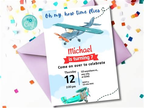 Plane Birthday Card Airplane Birthday Invitation Vintage Etsy