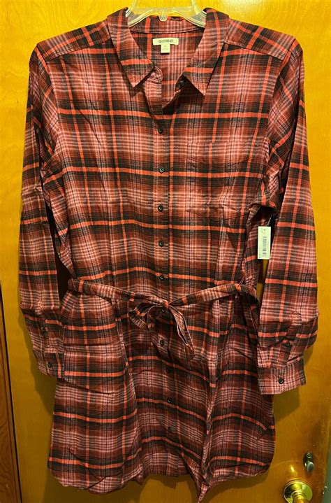 Nwt Goodthreads Womens Brush Flannel Relaxed Fit Belted Shirt Dress