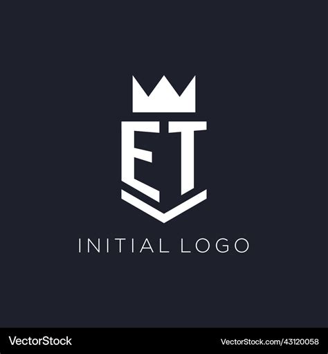 Et logo with shield and crown initial monogram Vector Image