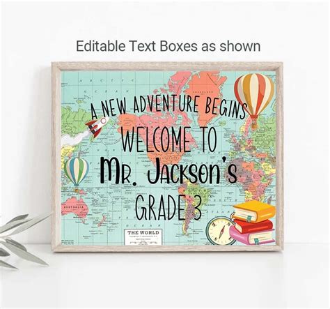 Welcome To Classroom Door Sign World Map Adventure Themed Classroom Door Hanger Travel Theme