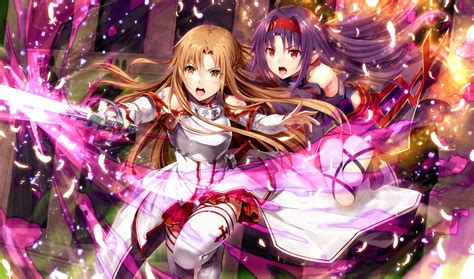 Wallpaper Sword Art Online Konno Yuuki Yuuki Asuna Purple Hair