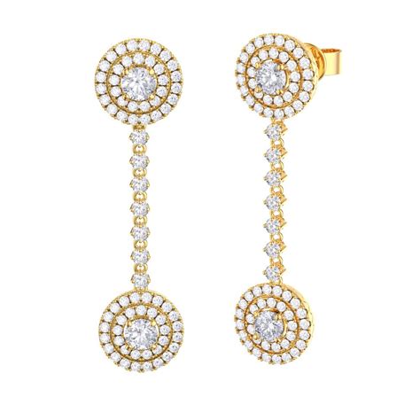 Fusion Moissanite Halo 18ct Yellow Gold Stud And Drop Earrings Set