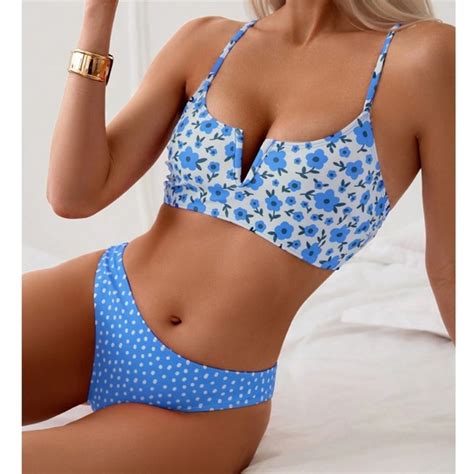 Bellanblue Swim Floral Polka Dot Print Bikini Swimsuit Beach Set