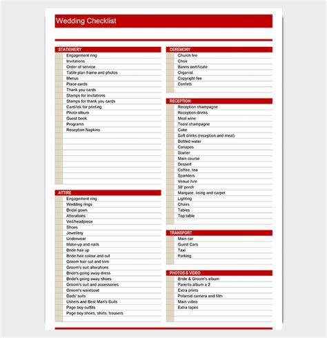 29+ Wedding Checklist Templates | Free For Word, Excel, PDF