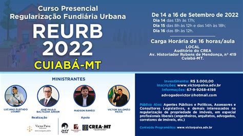 Curso Presencial Reurb Regulariza O Fundi Ria Urbana Crea Mt