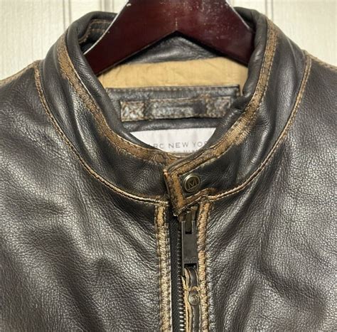 Marc New York Andrew Marc Distressed Heavy Moto Leather Jacket Mens