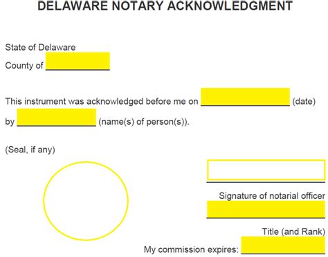 Free Delaware Notary Acknowledgment Form Pdf Word Eforms