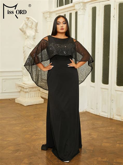 Missord Elegant Black Lace Plus Size Party Dress Women Cloak Sleeves O