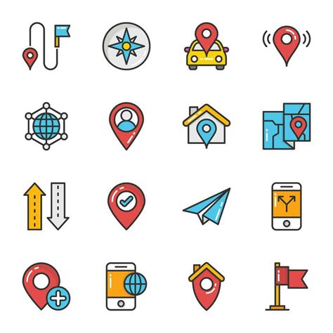 Maps And Navigation Flat Design Icons 25466284 Vector Art At Vecteezy