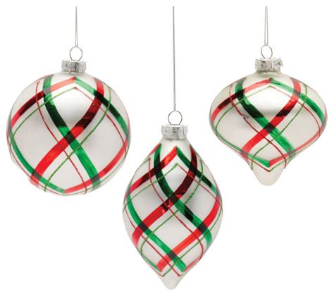 Plaid Glittered Glass Ornament 6 Piece Set Modern Christmas Ornaments By Melrose