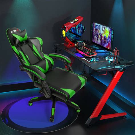 Gaming Chair Reclining Swivel with Massage Lumbar Support -Green - Costway