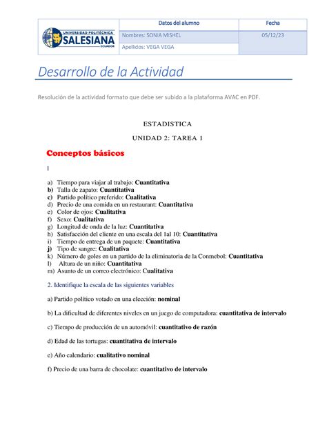 Tarea 5 Estadistica Datos Del Alumno Fecha Nombres SONIA MISHEL 05